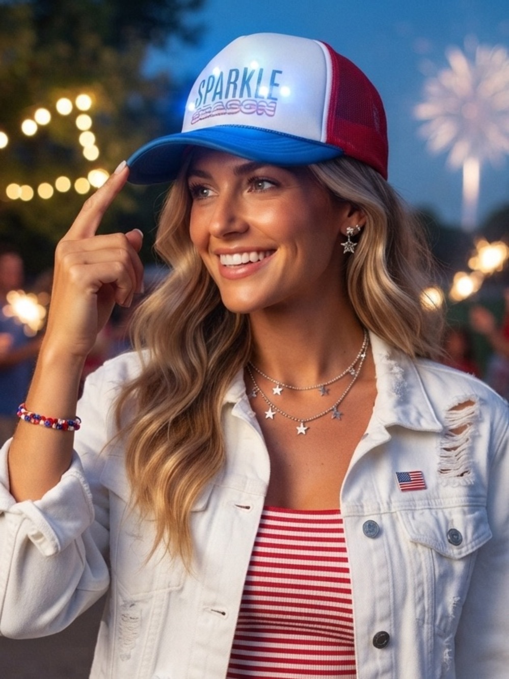 Patriotic Light Up Sparkle Season Trucker Hat NEW!